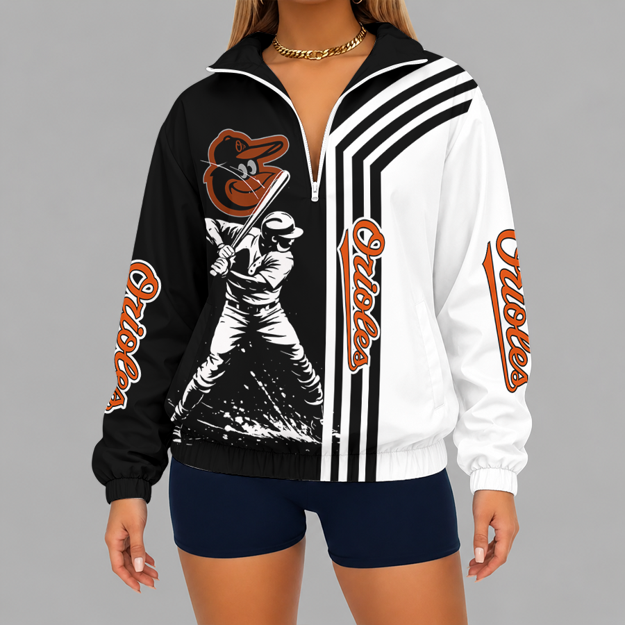 [HOMERUN DEAL] NEW CUSTOMIZED MLB25 BOS BALTIMORE ORIOLES V-NECK ZIPPER SWEATSHIRT JACKET
