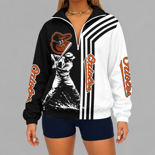 [HOMERUN DEAL] NEW CUSTOMIZED MLB25 BOS BALTIMORE ORIOLES V-NECK ZIPPER SWEATSHIRT JACKET