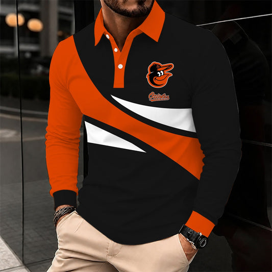 [HOMERUN DEAL] NEW CUSTOMIZED MLB25 BOS BALTIMORE ORIOLES MEN'S LONG SLEEVE POLO