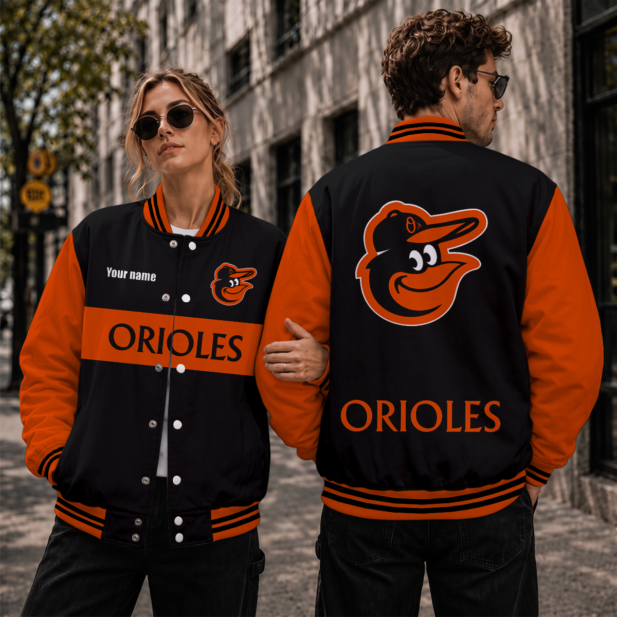 [HOMERUN DEAL] NEW CUSTOMIZED MLB25 BOS BALTIMORE ORIOLES SATIN VARSITY & BASEBALL JACKET