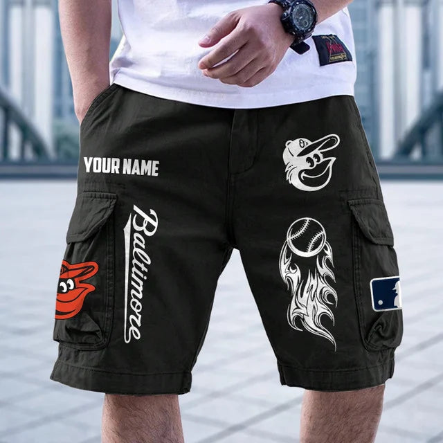 [HOMERUN DEAL] NEW CUSTOMIZED MLB25 BOS BALTIMORE ORIOLES MEN'S CARGO SHORTS