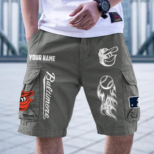 [HOMERUN DEAL] NEW CUSTOMIZED MLB25 BOS BALTIMORE ORIOLES MEN'S CARGO SHORTS