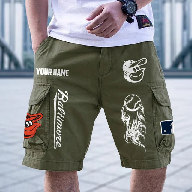 [HOMERUN DEAL] NEW CUSTOMIZED MLB25 BOS BALTIMORE ORIOLES MEN'S CARGO SHORTS