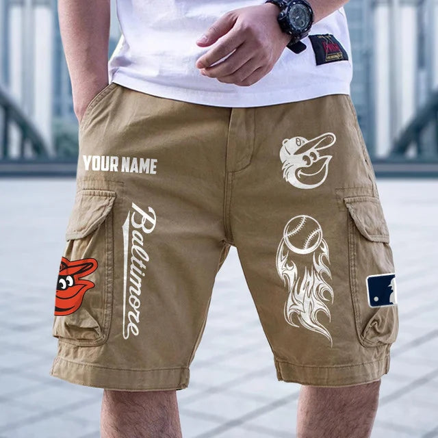 [HOMERUN DEAL] NEW CUSTOMIZED MLB25 BOS BALTIMORE ORIOLES MEN'S CARGO SHORTS
