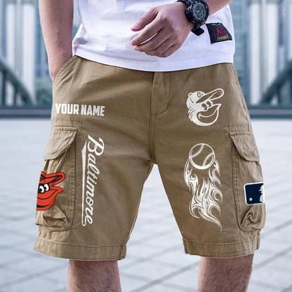 [HOMERUN DEAL] NEW CUSTOMIZED MLB25 BOS BALTIMORE ORIOLES MEN'S CARGO SHORTS