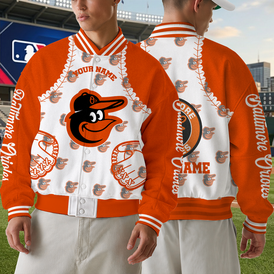 [HOMERUN DEAL] NEW CUSTOMIZED MLB25 BOS BALTIMORE ORIOLES SATIN VARSITY & BASEBALL JACKET