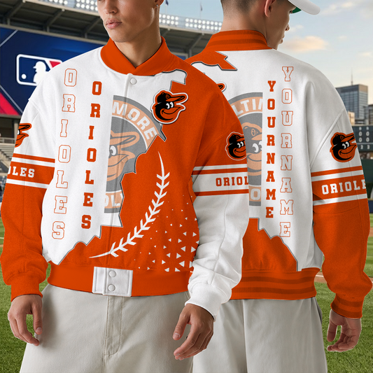 [HOMERUN DEAL] NEW CUSTOMIZED MLB25 BOS BALTIMORE ORIOLES SATIN VARSITY & BASEBALL JACKET