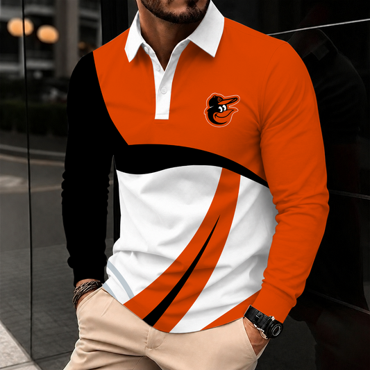 [HOMERUN DEAL] NEW CUSTOMIZED MLB25 BOS BALTIMORE ORIOLES MEN'S LONG SLEEVE POLO