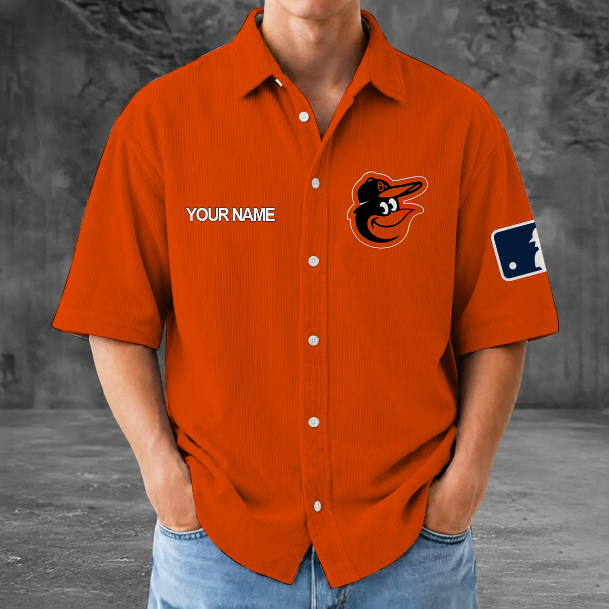 [HOMERUN DEAL] NEW CUSTOMIZED MLB25 BOS BALTIMORE ORIOLES SEERSUCKER BUTTON SHIRT