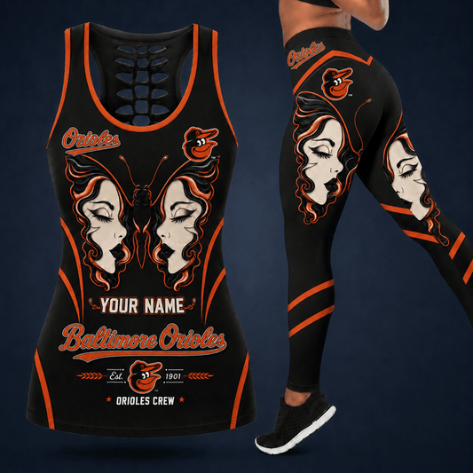 [HOMERUN DEAL] NEW CUSTOMIZED MLB25 BOS BALTIMORE ORIOLES HOLLOW TANK TOP & LEGGINGS SET