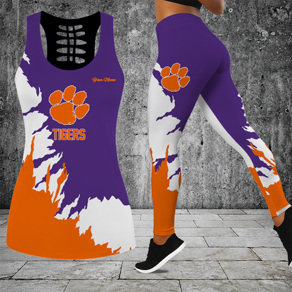 [HOMERUN DEAL] NEW CUSTOMIZED NCAA CWS25 CST CLEMSON TIGERS HOLLOW TANK TOP & LEGGINGS SET