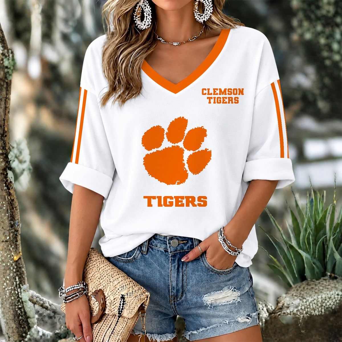 [HOMERUN DEAL] NEW CUSTOMIZED NCAA CWS25 CST CLEMSON TIGERS WOMEN'S V-NECK LONG SLEEVE SHIRT