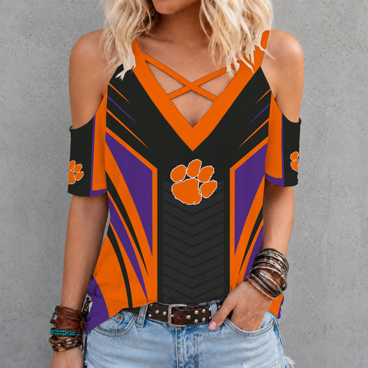[HOMERUN DEAL] NEW CUSTOMIZED NCAA CWS25 CST CLEMSON TIGERS CRISS CROSS V-NECK TOP