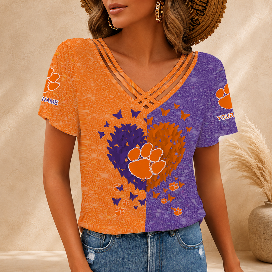 [FAN FAVORITE] NEW CUSTOMIZED NCAA CWS25 CST CLEMSON TIGERS V-NECK SHIRT