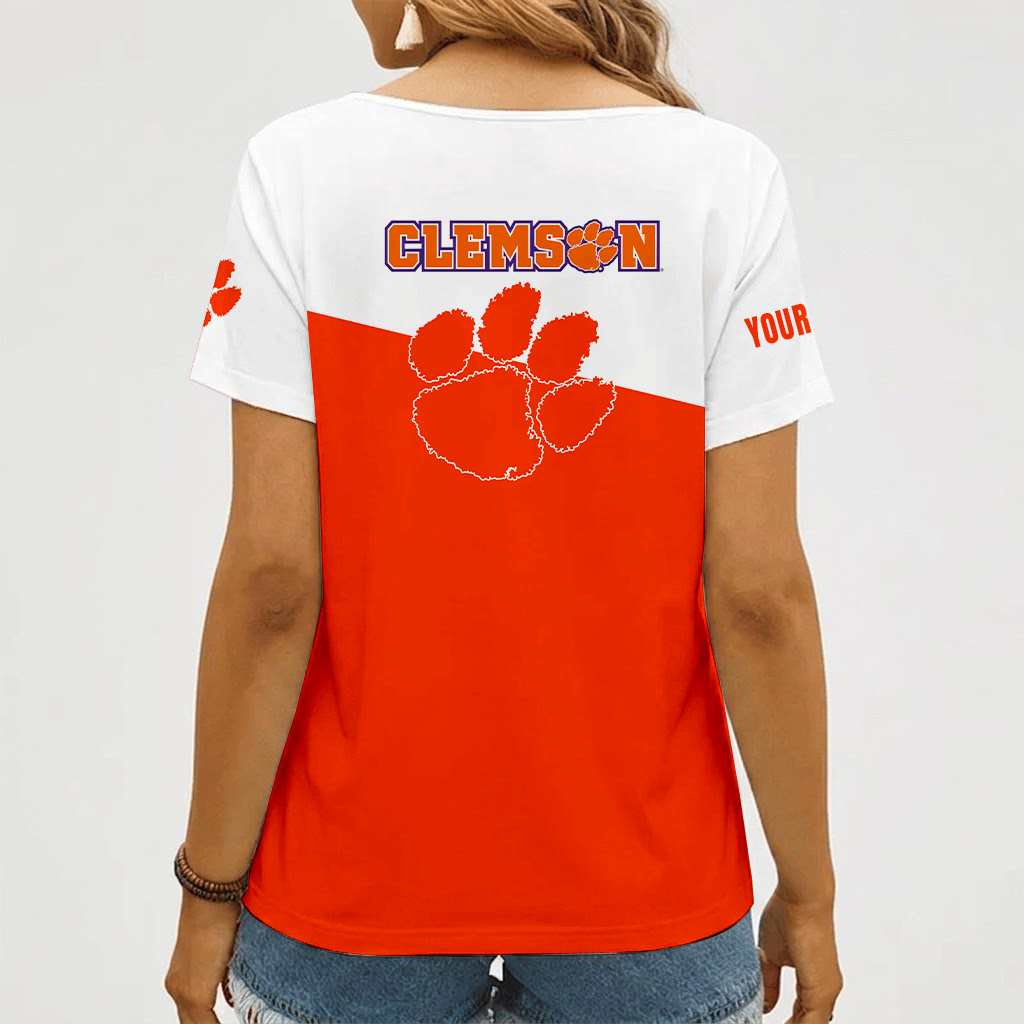 [FAN FAVORITE] NEW CUSTOMIZED NCAA CWS25 CST CLEMSON TIGERS V-NECK FEMALE SHIRT