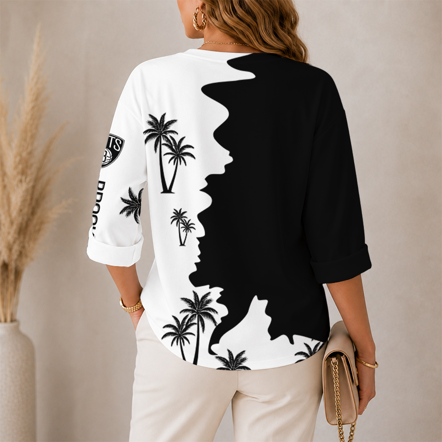 [HOT DEAL] NEW CUSTOMIZED NBA25 BNE BROOKLYN NETS WOMEN'S V-NECK LONG SLEEVE SHIRT