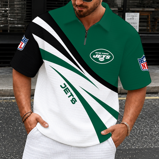 [TOUCHDOWN DEAL] NEW CUSTOMIZED NFL25 NYJ NEW YORK JETS QUARTER-ZIP POLO SHIRT