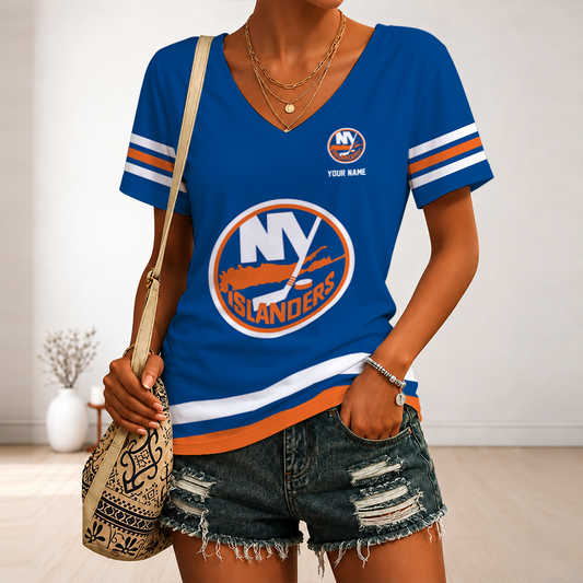 [PUCK DROP DEAL] NEW CUSTOMIZED NHL25 NYI NEW YORK ISLANDERS V-NECK FEMALE SHIRT
