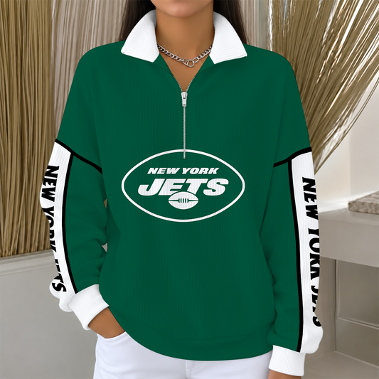 [TOUCHDOWN DEAL] NEW CUSTOMIZED NFL25 NYJ NEW YORK JETS QUARTER ZIP RIBBED SWEATER