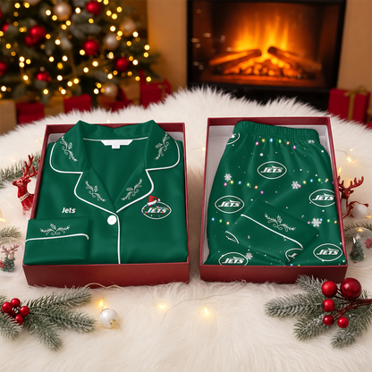 [TOUCHDOWN DEAL] NEW CUSTOMIZED NFL25 NYJ NEW YORK JETS LONG-SLEEVE PAJAMA SET