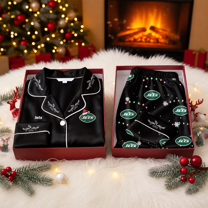[TOUCHDOWN DEAL] NEW CUSTOMIZED NFL25 NYJ NEW YORK JETS LONG-SLEEVE PAJAMA SET