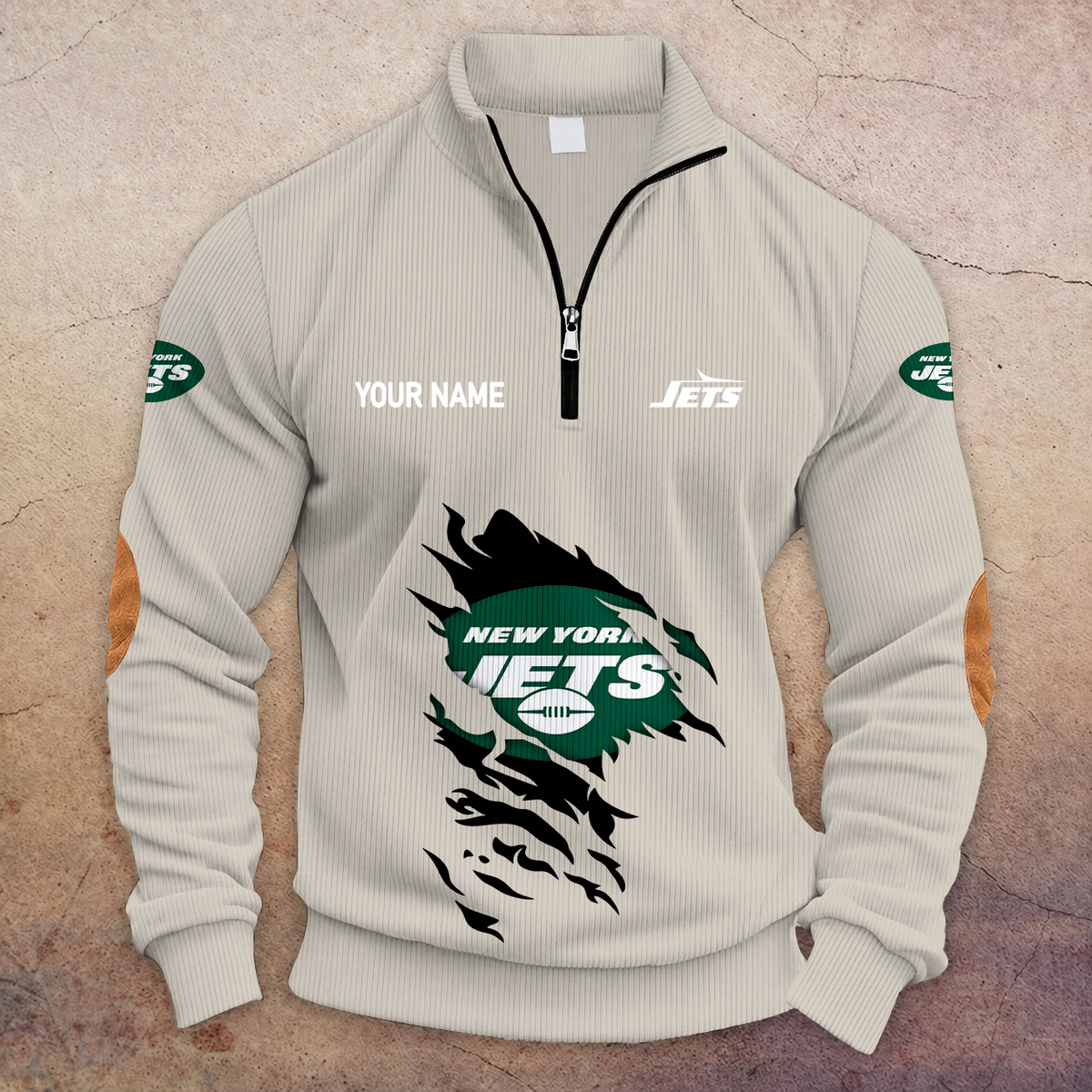 [TOUCHDOWN DEAL] NEW CUSTOMIZED NFL25 NYJ NEW YORK JETS MULTICOLOR STRIPED QUATER ZIP SWEATSHIRT