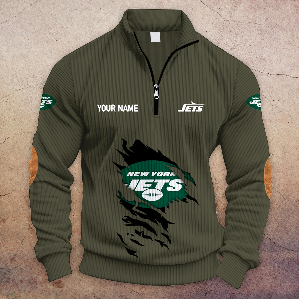 [TOUCHDOWN DEAL] NEW CUSTOMIZED NFL25 NYJ NEW YORK JETS MULTICOLOR STRIPED QUATER ZIP SWEATSHIRT