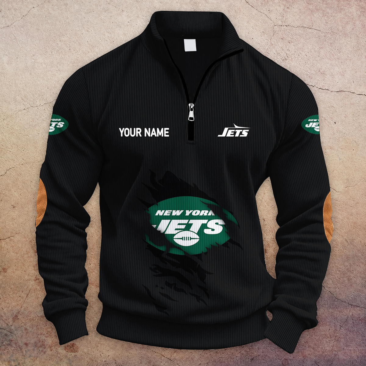 [TOUCHDOWN DEAL] NEW CUSTOMIZED NFL25 NYJ NEW YORK JETS MULTICOLOR STRIPED QUATER ZIP SWEATSHIRT