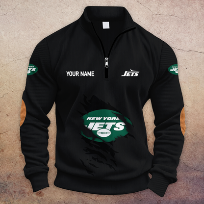 [TOUCHDOWN DEAL] NEW CUSTOMIZED NFL25 NYJ NEW YORK JETS MULTICOLOR STRIPED QUATER ZIP SWEATSHIRT