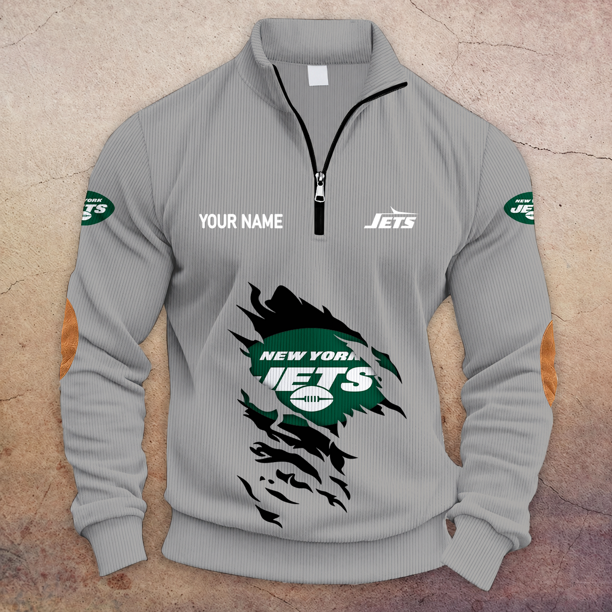 [TOUCHDOWN DEAL] NEW CUSTOMIZED NFL25 NYJ NEW YORK JETS MULTICOLOR STRIPED QUATER ZIP SWEATSHIRT