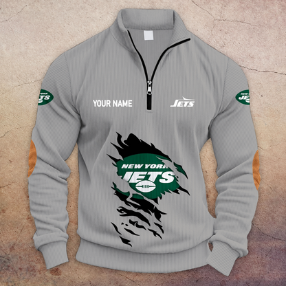 [TOUCHDOWN DEAL] NEW CUSTOMIZED NFL25 NYJ NEW YORK JETS MULTICOLOR STRIPED QUATER ZIP SWEATSHIRT