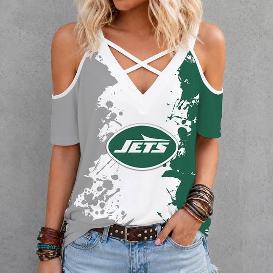 [TOUCHDOWN DEAL] NEW CUSTOMIZED NFL25 NYJ NEW YORK JETS CRISS CROSS V-NECK TOP