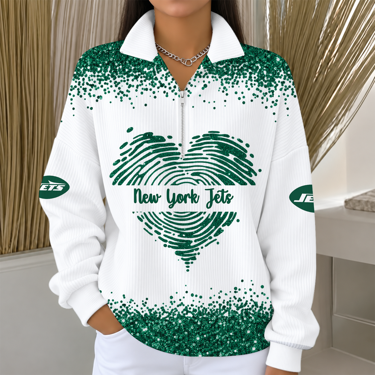 [TOUCHDOWN DEAL] NEW CUSTOMIZED NFL25 NYJ THE JETS QUARTER ZIP RIBBED SWEATER