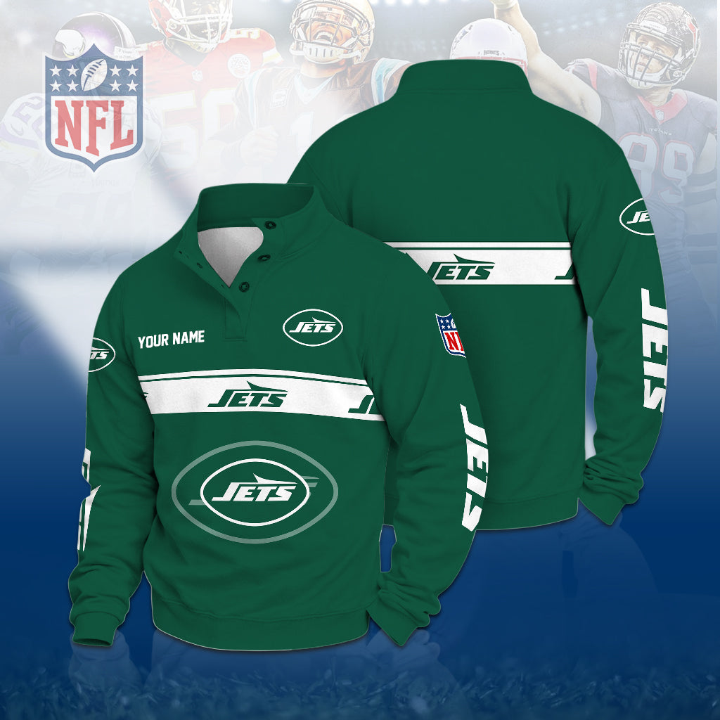 [TOUCHDOWN DEAL] NEW CUSTOMIZED NFL25 NYJ THE JETS QUARTER-BUTTON STAND-COLLAR SWEATSHIRT