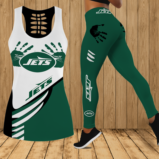 [TOUCHDOWN DEAL] NEW CUSTOMIZED NFL25 NYJ NEW YORK JETS HOLLOW TANK TOP & LEGGINGS SET