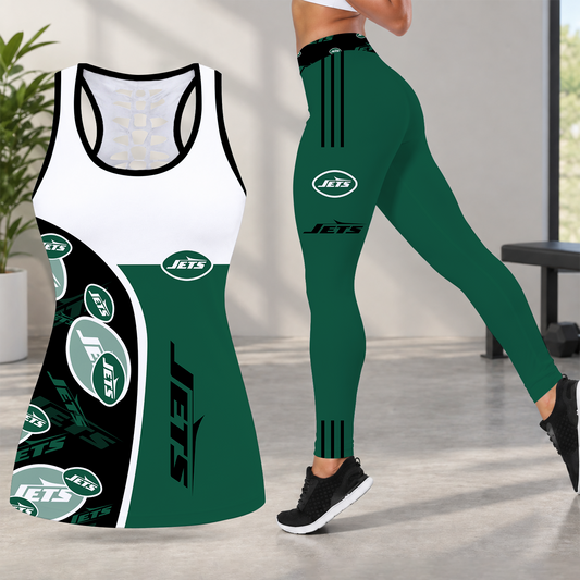 [TOUCHDOWN DEAL] NEW CUSTOMIZED NFL25 NYJ NEW YORK JETS HOLLOW TANK TOP & LEGGINGS SET