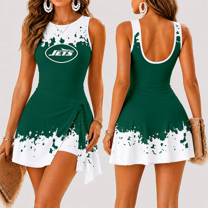 [TOUCHDOWN DEAL] NEW CUSTOMIZED NFL25 NYJ NEW YORK JETS WOMEN'S SUMMER SKORT DRESS