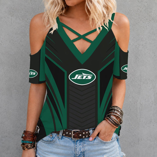 [TOUCHDOWN DEAL] NEW CUSTOMIZED NFL25 NYJ NEW YORK JETS CRISS CROSS V-NECK TOP