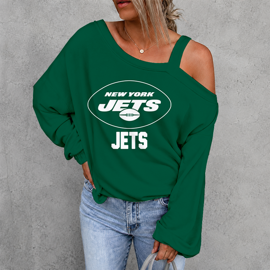 [SPECIAL OFFER] NEW CUSTOMIZED NFL25 NYJ NEW YORK JETS WOMEN'S OFF-SHOULDER LONG SLEEVE SHIRT