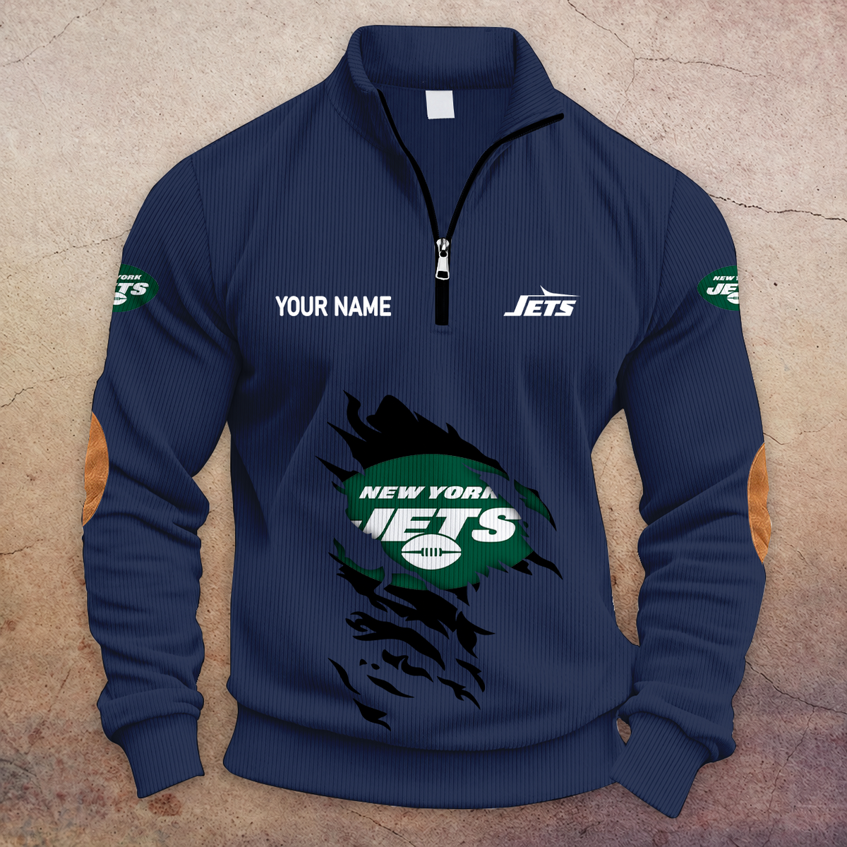 [TOUCHDOWN DEAL] NEW CUSTOMIZED NFL25 NYJ NEW YORK JETS MULTICOLOR STRIPED QUATER ZIP SWEATSHIRT
