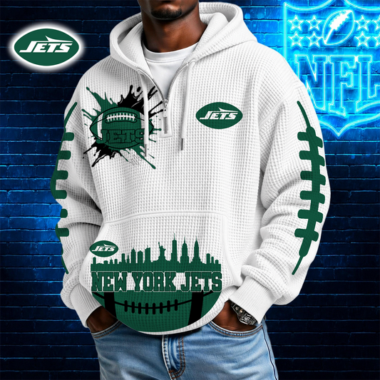 [TOUCHDOWN DEAL] NEW CUSTOMIZED NFL25 NYJ NEW YORK JETS WAFFLE FULL ZIP HOODIE