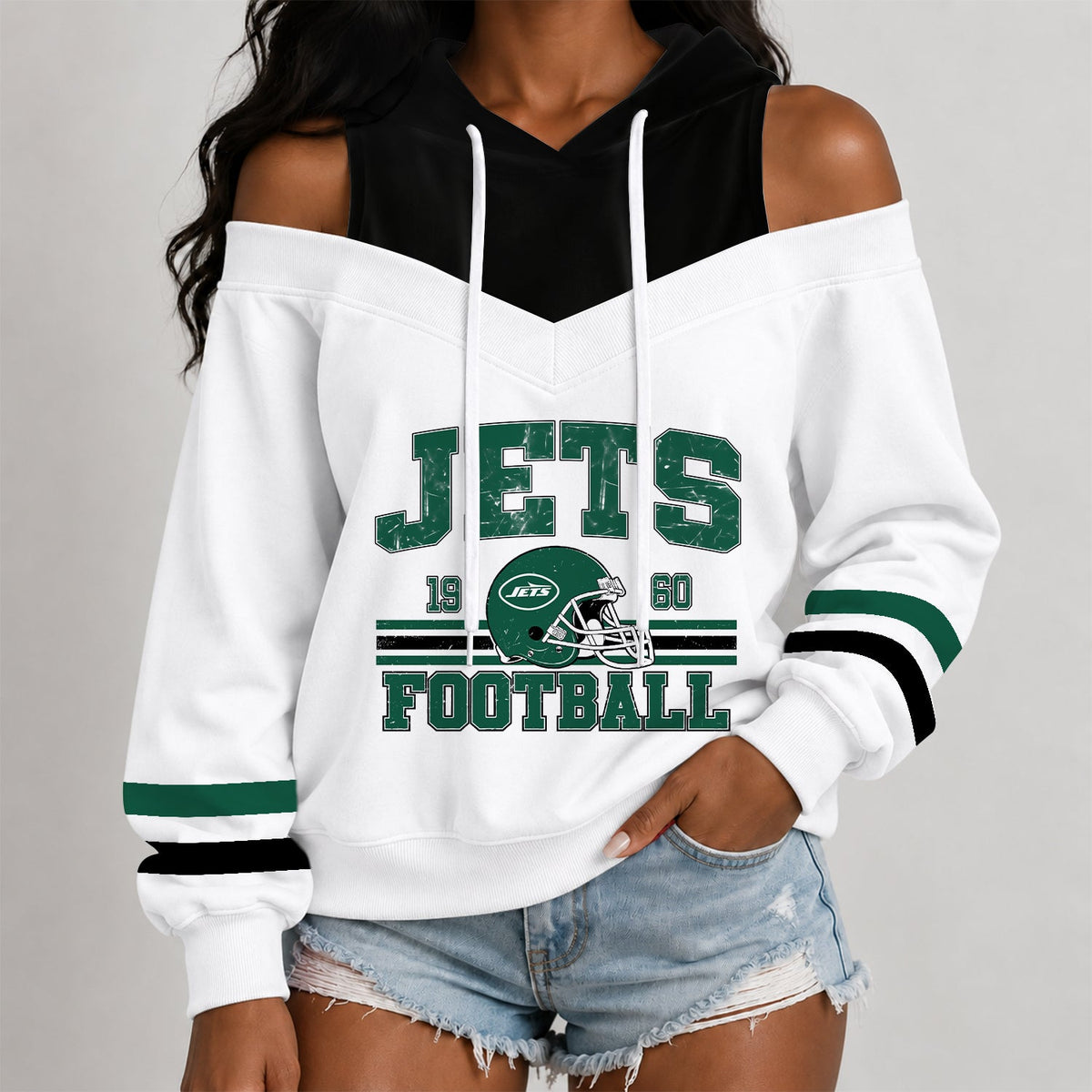 [TOUCHDOWN DEAL] NEW CUSTOMIZED NFL25 NYJ THE JETS WOMEN'S OFF-SHOULDER HOODIE