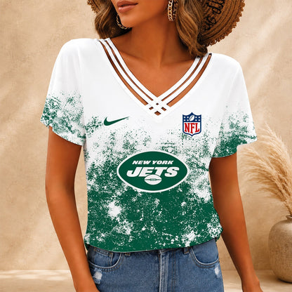 [TOUCHDOWN DEAL] NEW CUSTOMIZED NFL25 NYJ NEW YORK JETS V-NECK SHIRT