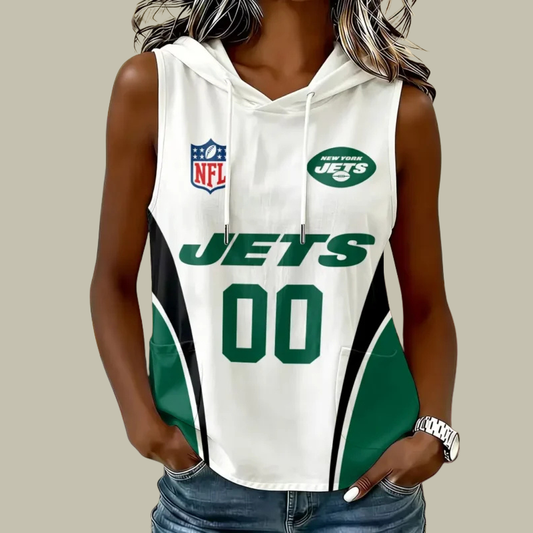 [TOUCHDOWN DEAL] NEW CUSTOMIZED NFL25 NYJ NEW YORK JETS WOMEN'S SLEEVELESS HOODED POCKET TANK TOP
