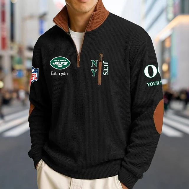 [TOUCHDOWN DEAL] NEW CUSTOMIZED NFL25 NYJ NEW YORK JETS MULTICOLOR STRIPED QUATER ZIP SWEATSHIRT