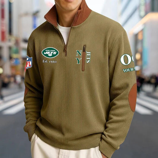 [TOUCHDOWN DEAL] NEW CUSTOMIZED NFL25 NYJ NEW YORK JETS MULTICOLOR STRIPED QUATER ZIP SWEATSHIRT