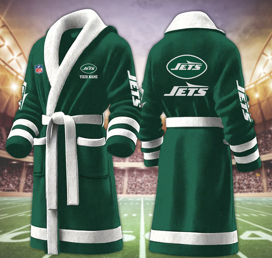 [TOUCHDOWN DEAL] NEW CUSTOMIZED NFL25 NYJ NEW YORK JETS MULTICOLOR FLEECE BATHROBE