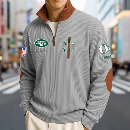 [TOUCHDOWN DEAL] NEW CUSTOMIZED NFL25 NYJ NEW YORK JETS MULTICOLOR STRIPED QUATER ZIP SWEATSHIRT