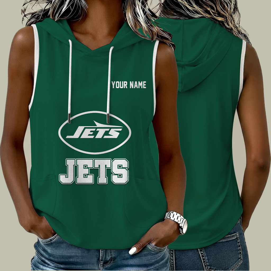 [TOUCHDOWN DEAL] NEW CUSTOMIZED NFL25 NYJ NEW YORK JETS WOMEN'S SLEEVELESS HOODED POCKET TANK TOP