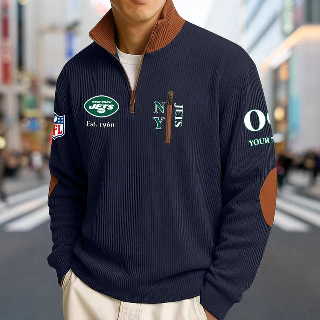 [TOUCHDOWN DEAL] NEW CUSTOMIZED NFL25 NYJ NEW YORK JETS MULTICOLOR STRIPED QUATER ZIP SWEATSHIRT